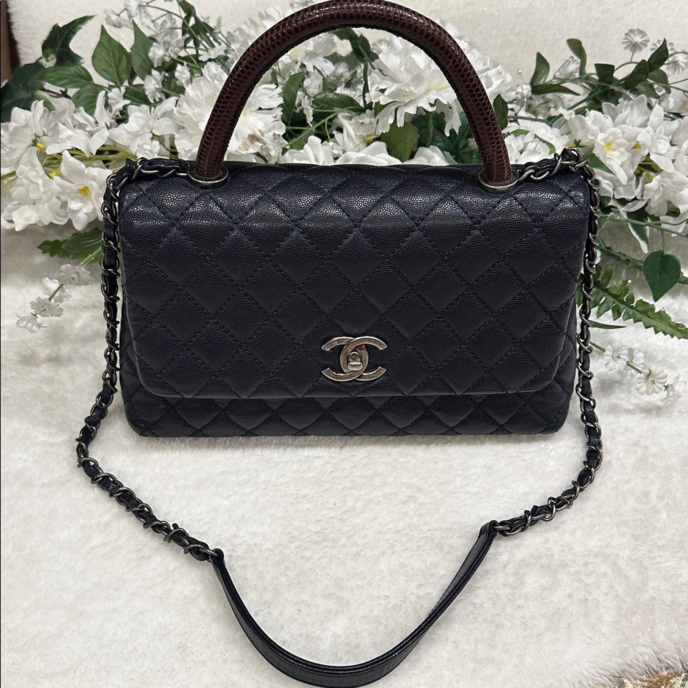 Navy blue Chanel coco handle